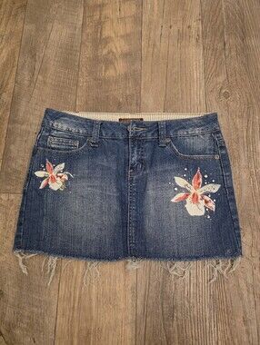 Vintage Y2k Denim Micro Mini Zanadi Flower Bling Guc